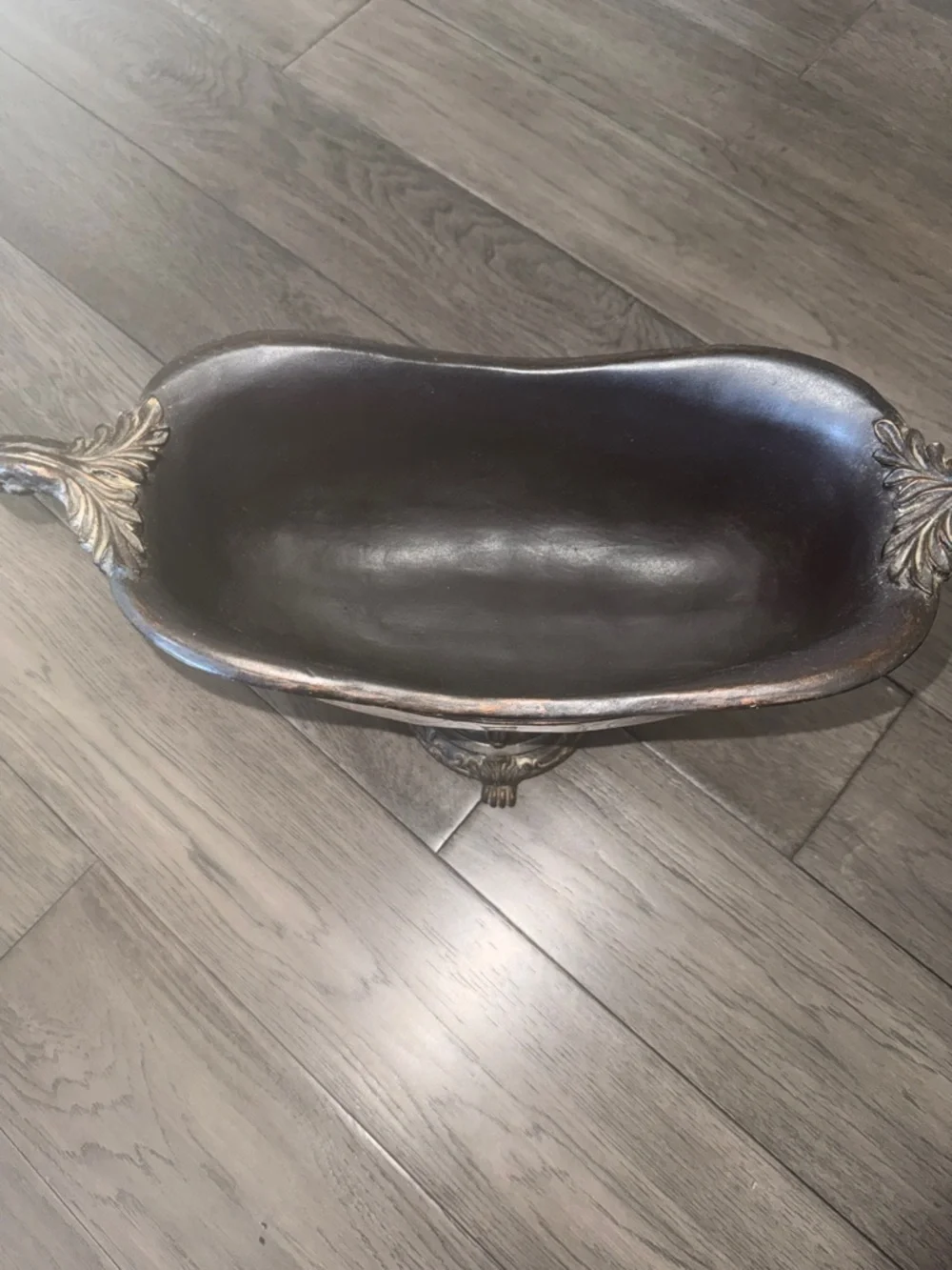 Ornate Decorative Pedestal Bowl - tan and Antique like brown